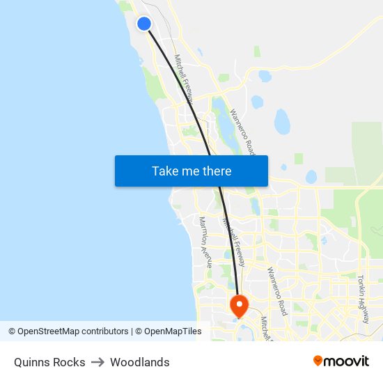 Quinns Rocks to Woodlands map