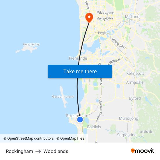 Rockingham to Woodlands map