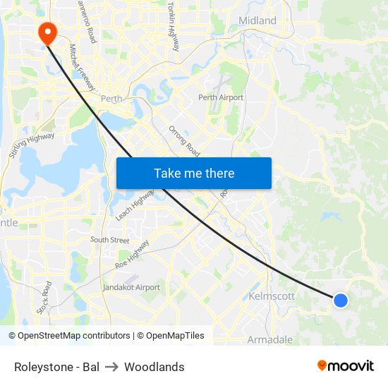 Roleystone - Bal to Woodlands map