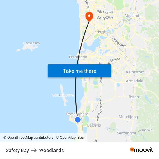 Safety Bay to Woodlands map