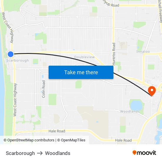 Scarborough to Woodlands map