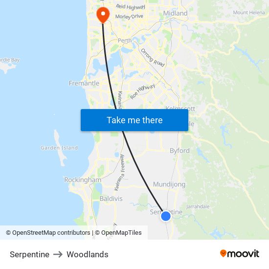 Serpentine to Woodlands map