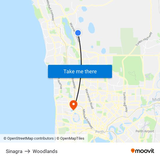 Sinagra to Woodlands map