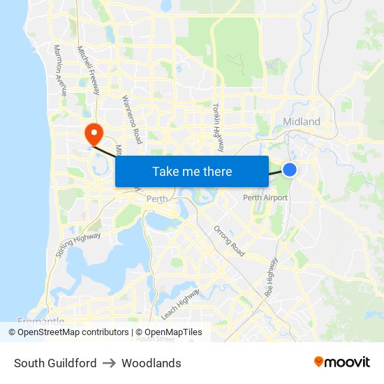 South Guildford to Woodlands map