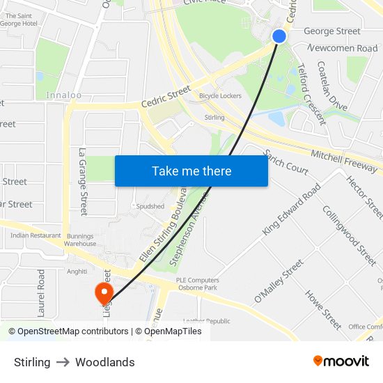 Stirling to Woodlands map