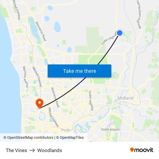 The Vines to Woodlands map