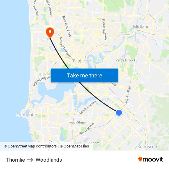 Thornlie to Woodlands map