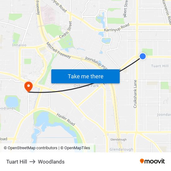 Tuart Hill to Woodlands map