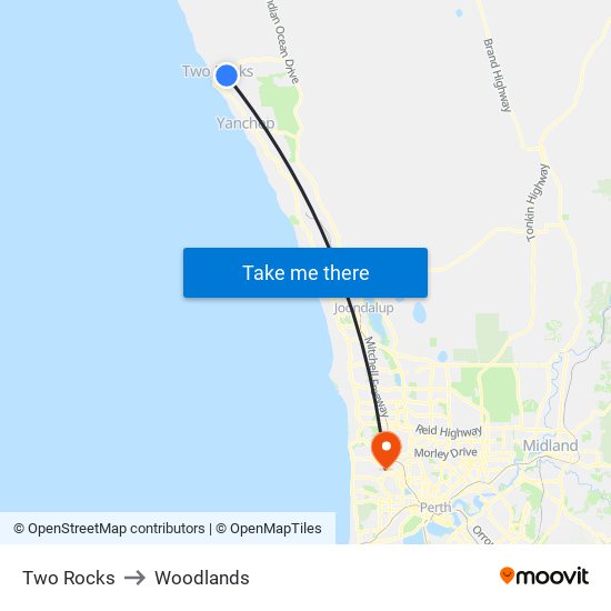 Two Rocks to Woodlands map