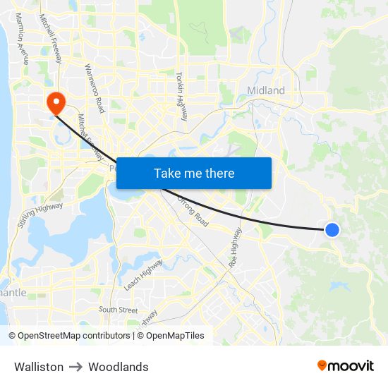 Walliston to Woodlands map