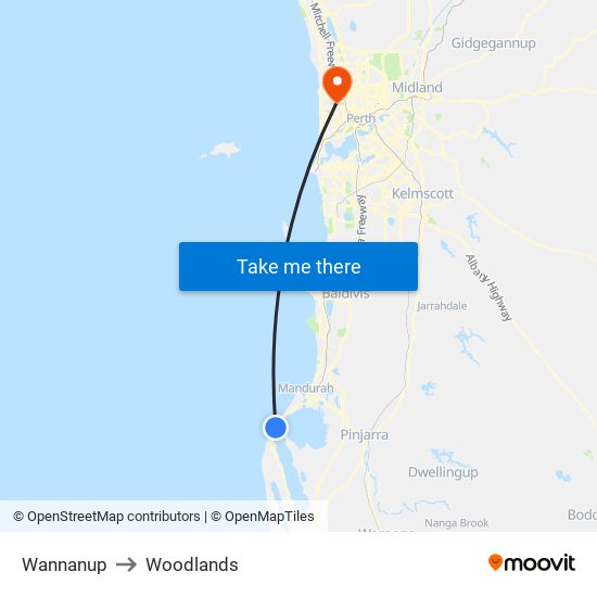 Wannanup to Woodlands map