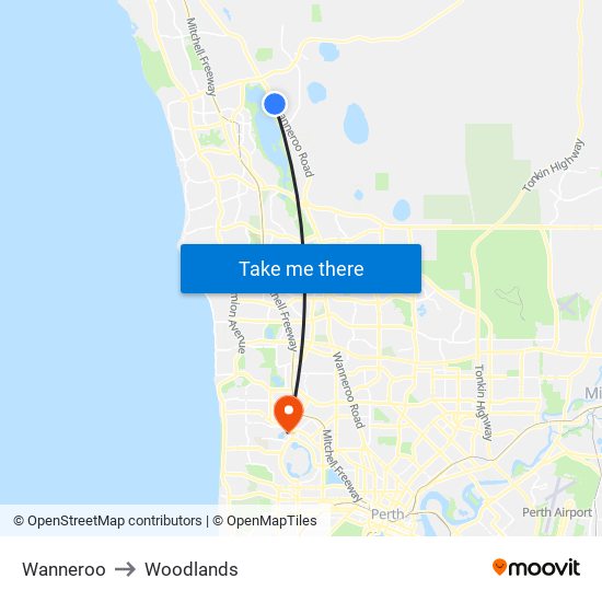 Wanneroo to Woodlands map