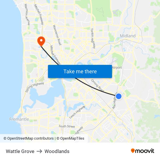 Wattle Grove to Woodlands map