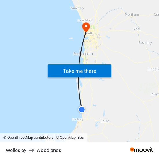 Wellesley to Woodlands map