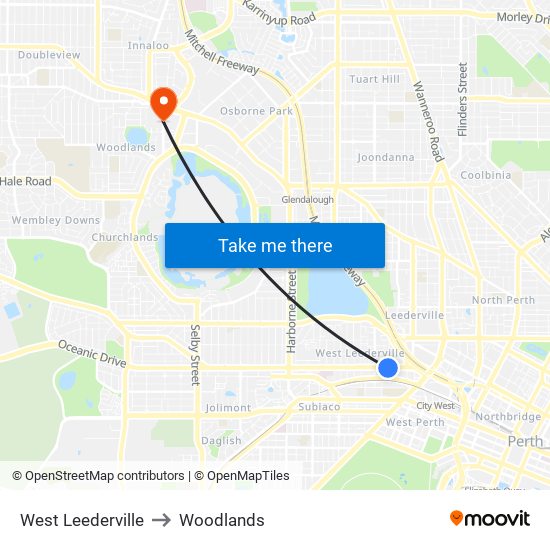 West Leederville to Woodlands map