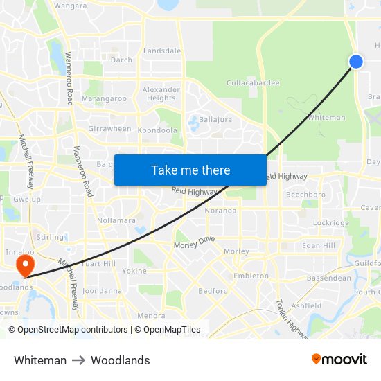 Whiteman to Woodlands map