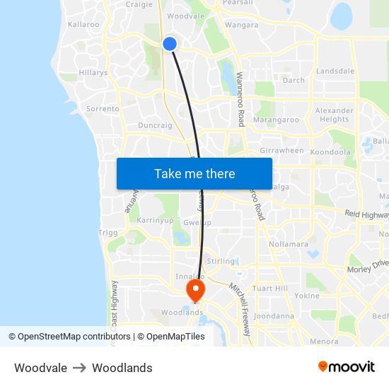 Woodvale to Woodlands map