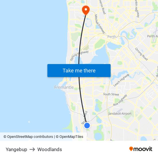 Yangebup to Woodlands map