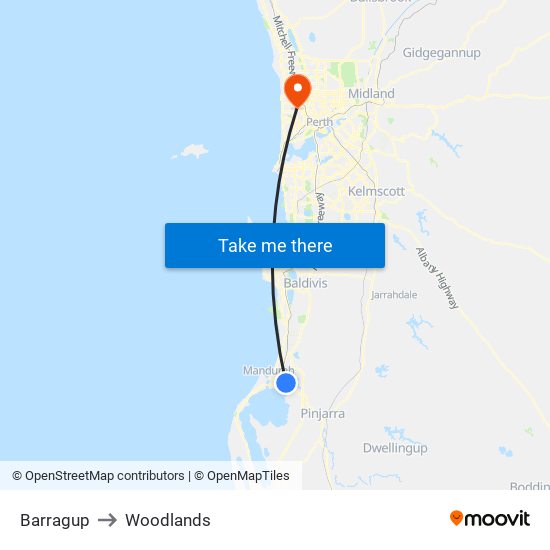 Barragup to Woodlands map