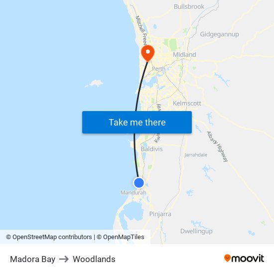 Madora Bay to Woodlands map