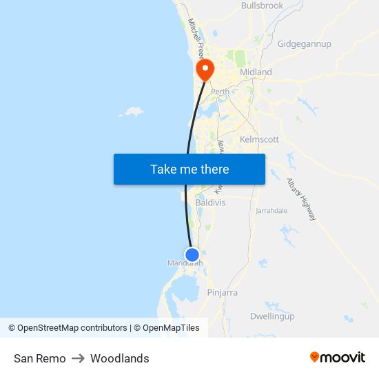 San Remo to Woodlands map