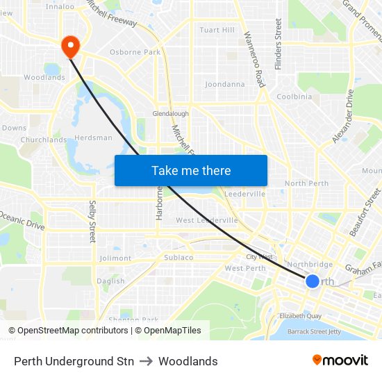 Perth Underground Stn to Woodlands map