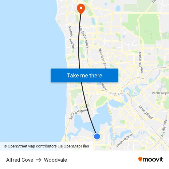 Alfred Cove to Woodvale map