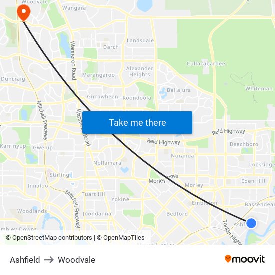 Ashfield to Woodvale map