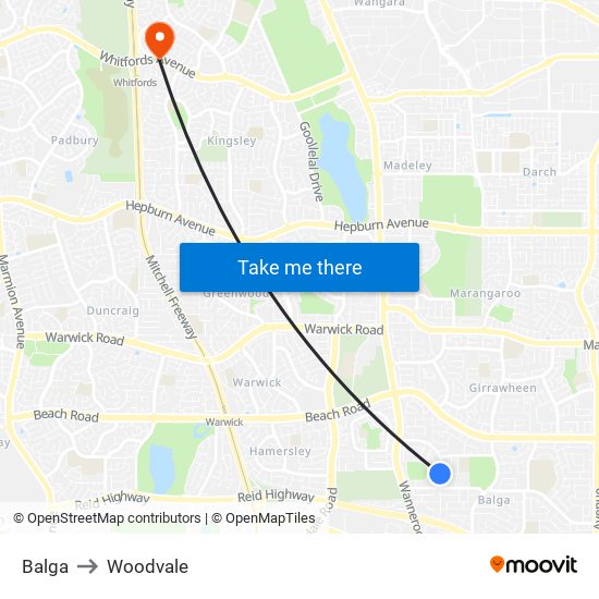 Balga to Woodvale map