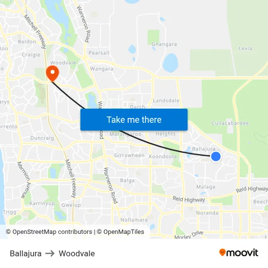 Ballajura to Woodvale map