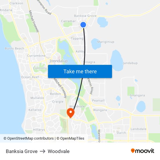 Banksia Grove to Woodvale map