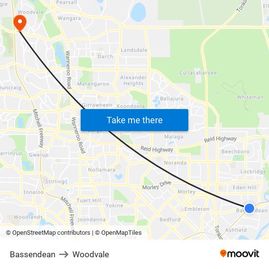 Bassendean to Woodvale map