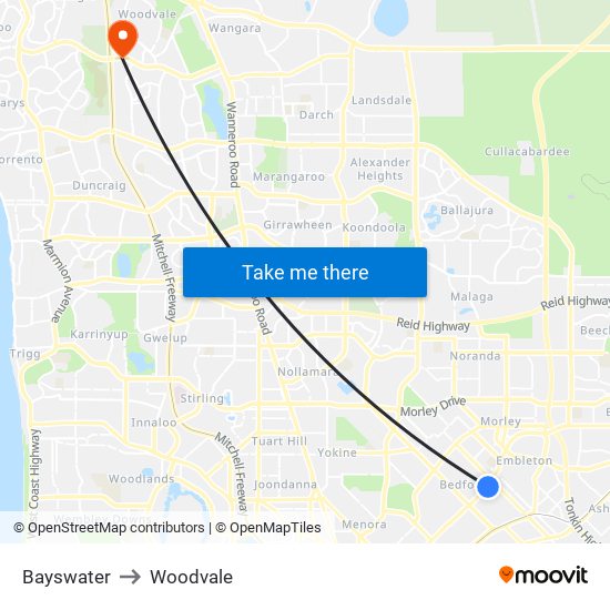 Bayswater to Woodvale map