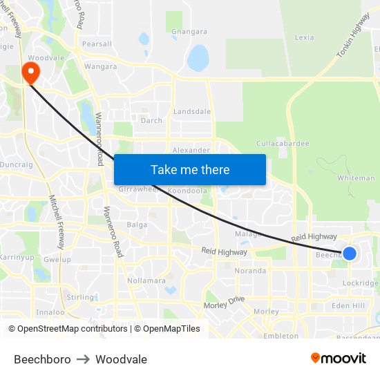 Beechboro to Woodvale map