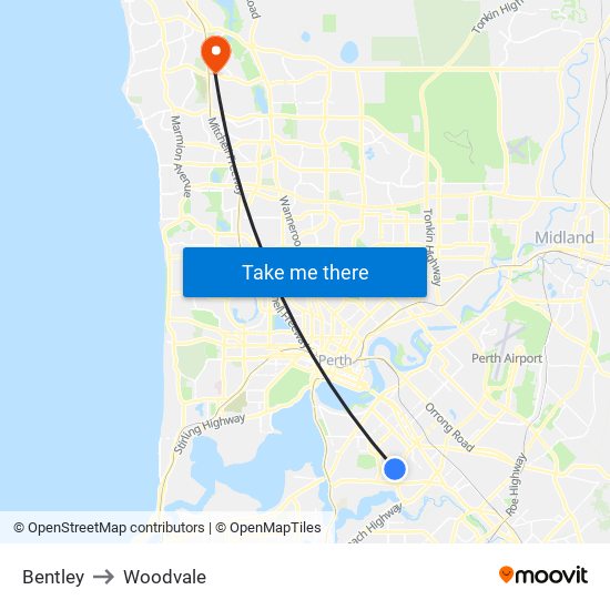 Bentley to Woodvale map