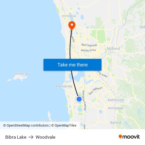 Bibra Lake to Woodvale map