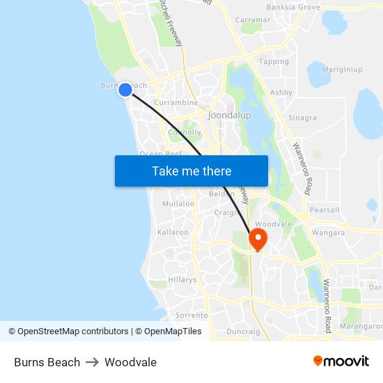 Burns Beach to Woodvale map