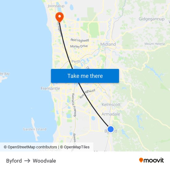 Byford to Woodvale map