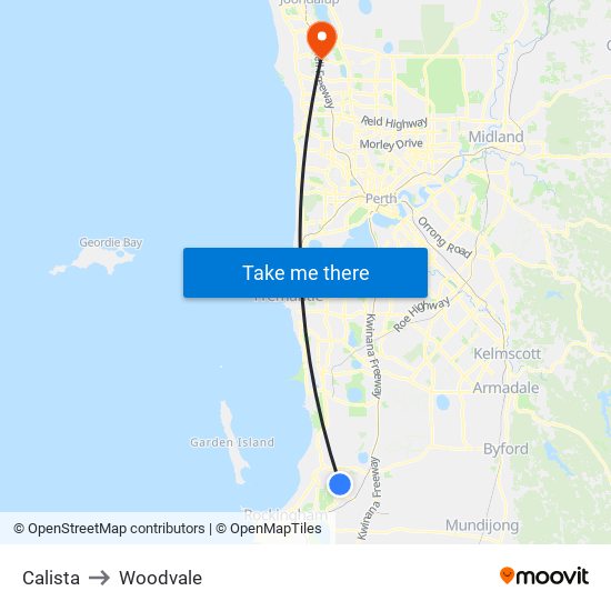 Calista to Woodvale map