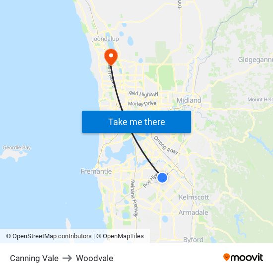 Canning Vale to Woodvale map