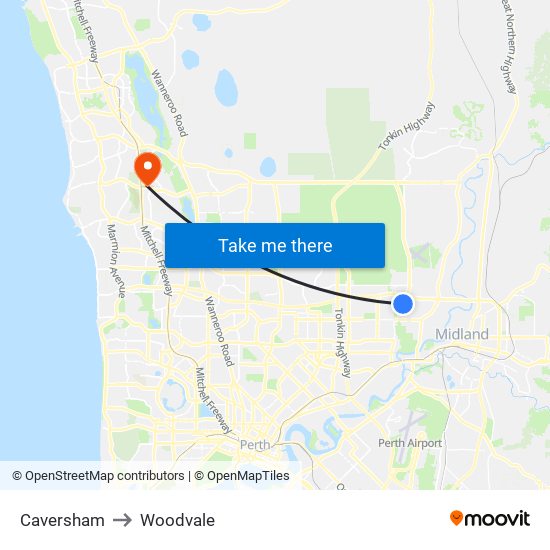 Caversham to Woodvale map