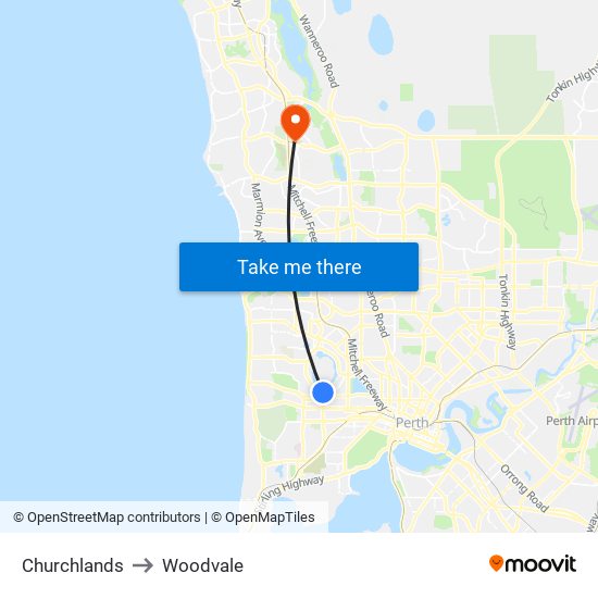 Churchlands to Woodvale map