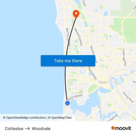 Cottesloe to Woodvale map