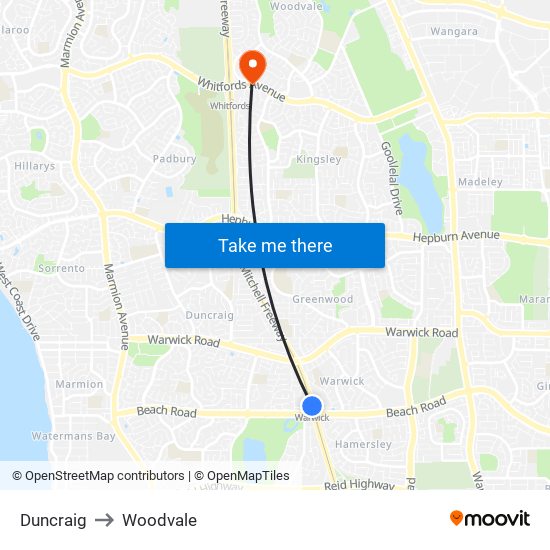 Duncraig to Woodvale map