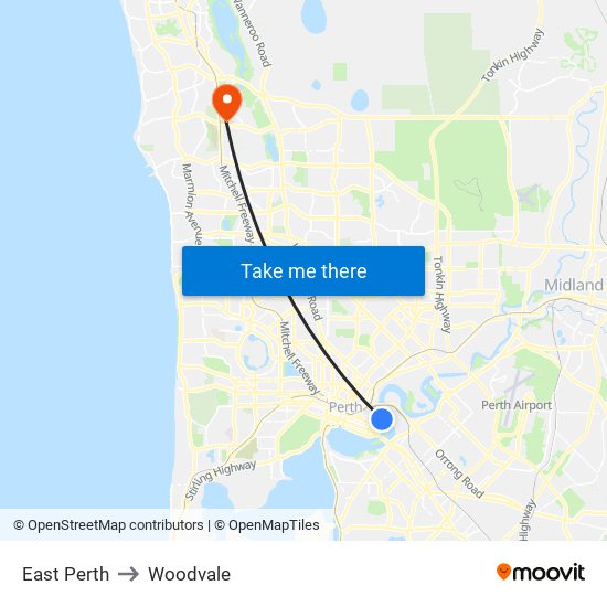 East Perth to Woodvale map