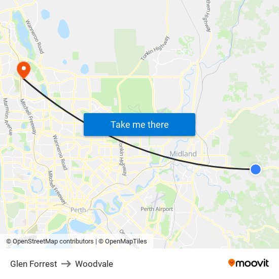 Glen Forrest to Woodvale map