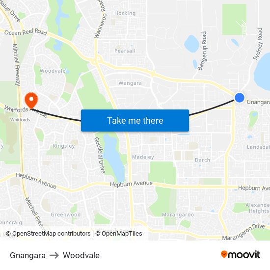 Gnangara to Woodvale map