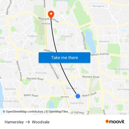 Hamersley to Woodvale map