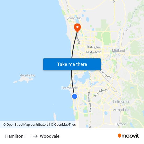 Hamilton Hill to Woodvale map