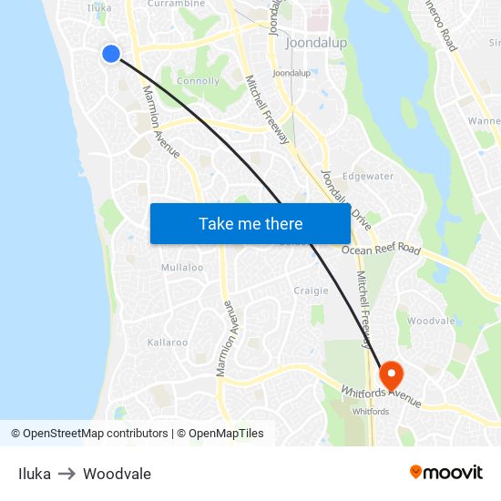 Iluka to Woodvale map